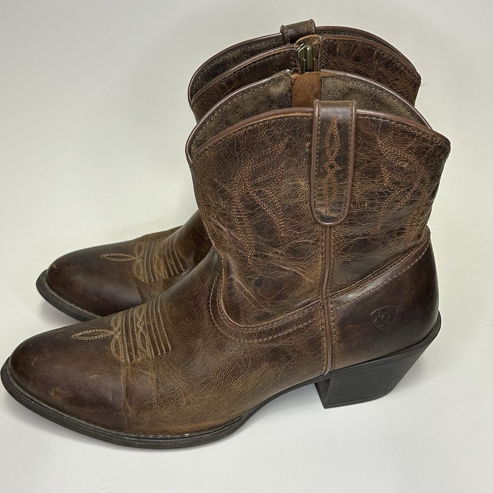 Ariat Boots Womens Size 9.5 B Brown Leather Western Cowgirl Darlin Short Heel